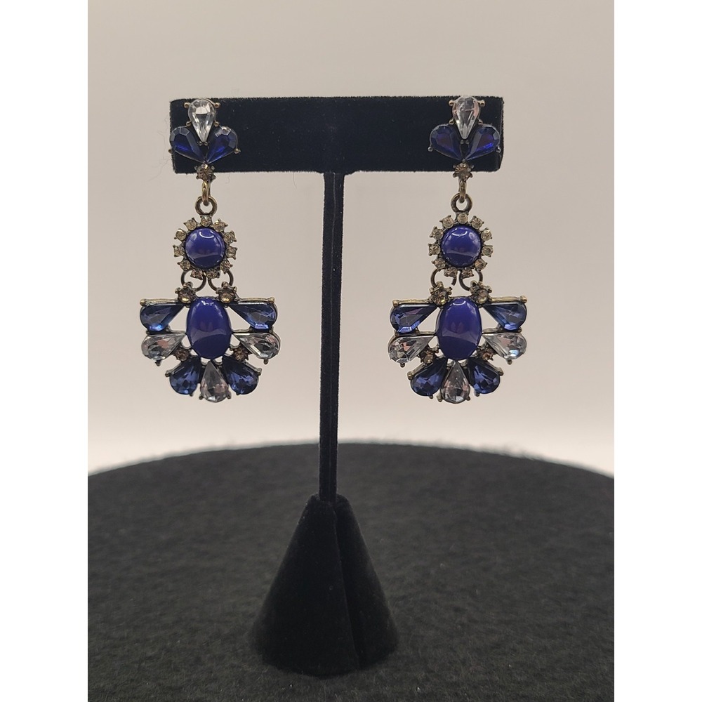 Blue Crystal Bohemian-Glam Multi-Tiered Design Earrings Pierced Post Unbranded